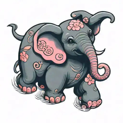 Pink Cartoon Elephant Stepping On A Little Cartoon Mouse