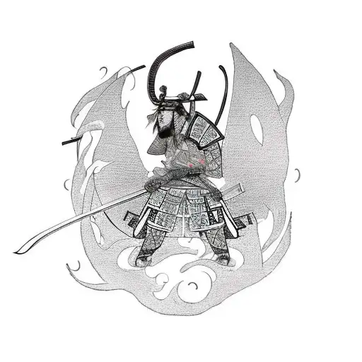 A Hot Fierce Samurai Woman Wielding A Katana Surrounded By A Dragon