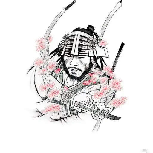 A Tattoo Of A Samurai Warrior From Sekiro Surrounded By Cherry Blossoms