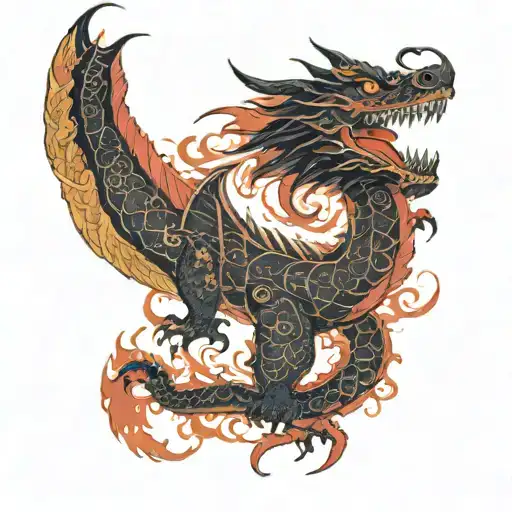 Black Dragon With Red Flames Sleeve With