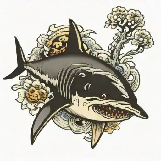 Submarine And Shark Swimming