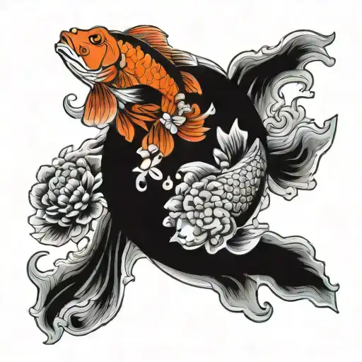 Yin Ang Yang Koi Fish With Flowers