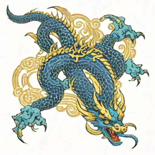 A Blue Dragon Body With Golden Ornaments