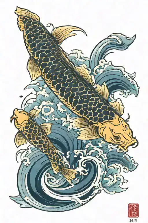 Kaizen Symbol And Koi Fish Swimming