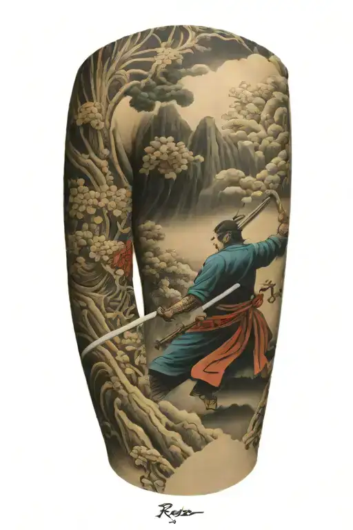 Japanese Arm Sleeve Displaying Samurai Battle Scene