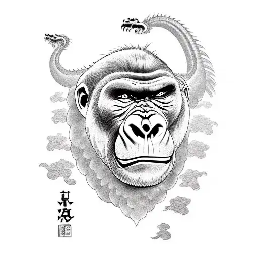 Gorilla Face With Dragon Wrapped Around It