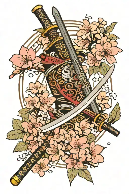 Cherry Blossoms And Katana
