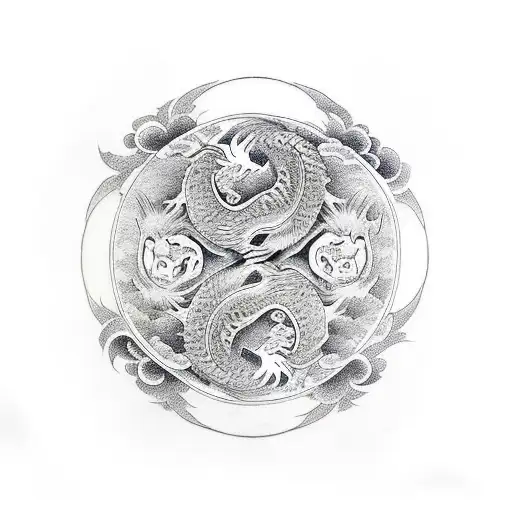 Dragon And Tiger With Yin Yang Symbol