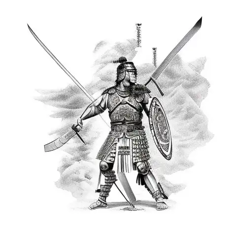An Ancient Roman Warrior With A Sword On A Battlefield