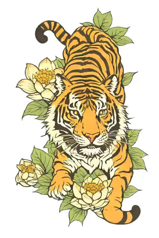 Tiger With Lotus Flower