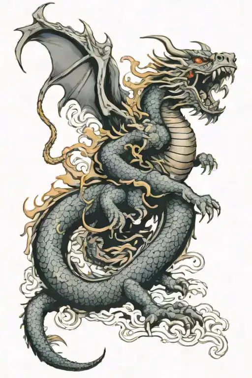 Dragon Floating Around Jappanese Warrior And Sinful Demon