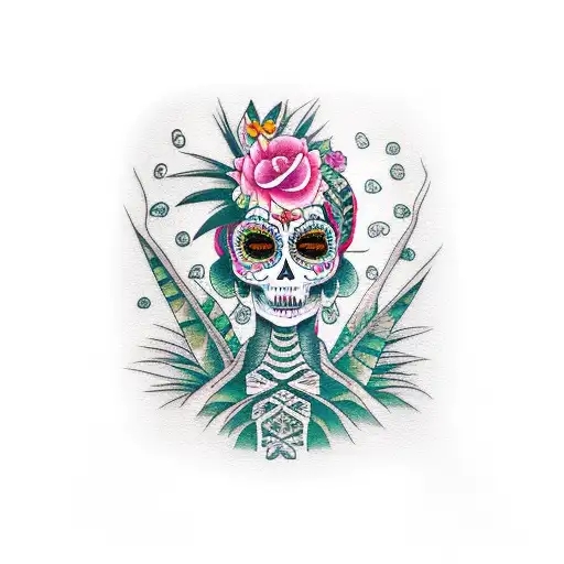 Dia De Los Muertos Good Looking Woman With A Palm Tree