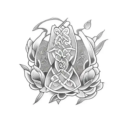 Celtic Sword With Tulips And Roses