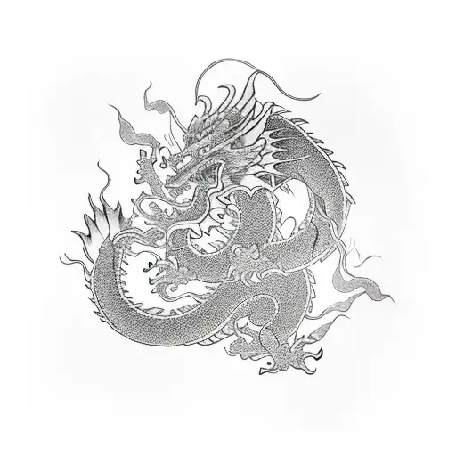 Dragon With Peony With Geisha