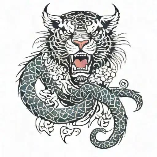 Karma Vertical Tattoo With Fierce Animal