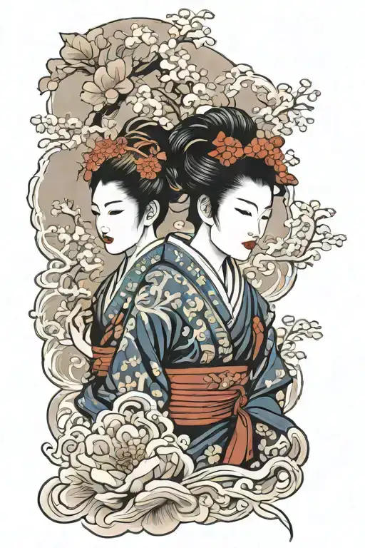 Japanese Geisha And Samurai