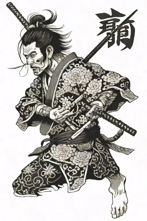 Japanese Geysha Samurai Warrior Wielding