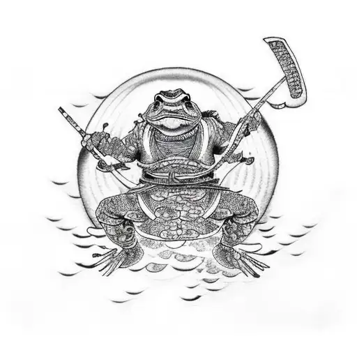 Samurai Frog Riding Ocean