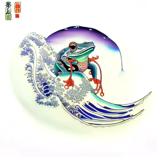 Samurai Frog Riding Ocean Wave
