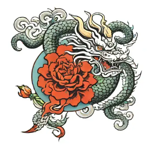 Chinese Dragon With Flowers