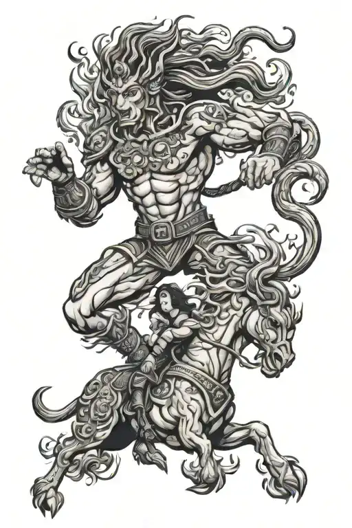 Elf Centaur Firefighter Wielding A Fire