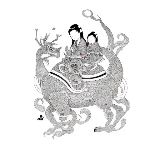 Mother With Two Children Small And Cute