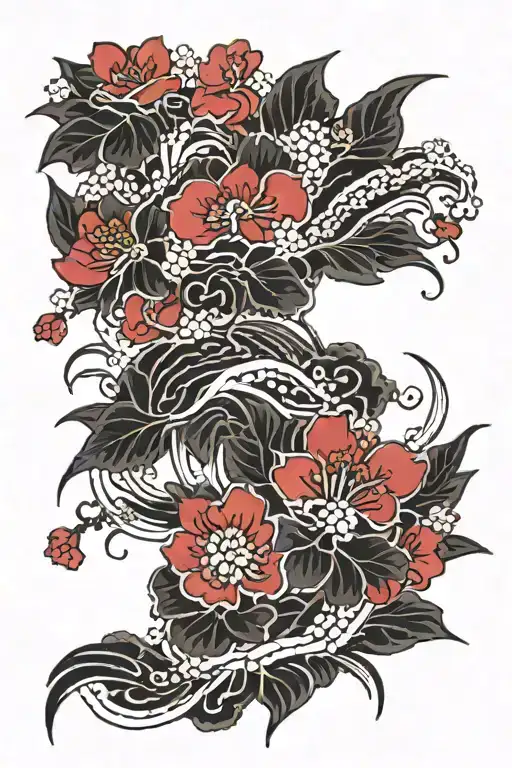 Black Ink With Red Flowers