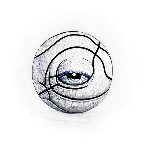A Basketball In The Form Of An Eyeball Hanging On Nerves From A Basketball Ring