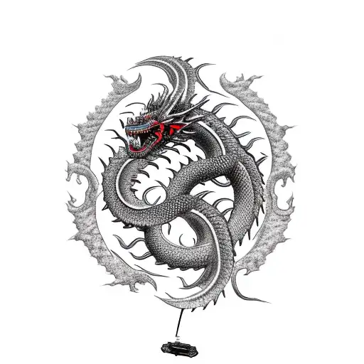 Black Dragon Coiled Around Bolts Of Vibrant Red Lightning To My Left Arm