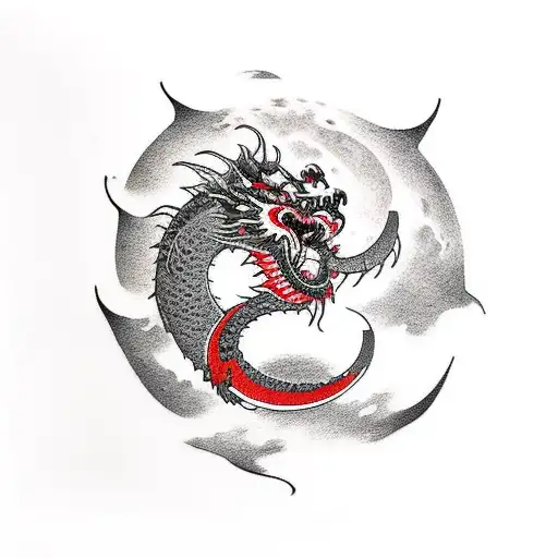 Moon Dragon Black And Red