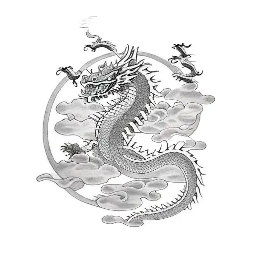 2 Flowers And A Dragon Passing In The Clouds