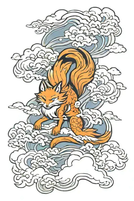 Nine Tailed Fox In Clouds