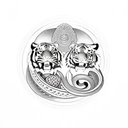 A Tiger And An Ice Cream Cone Entwined In A Yin-yang Symbol