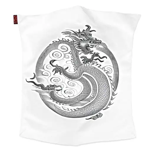 Dragon With Chinese Letters Written Under Swirls On The Side