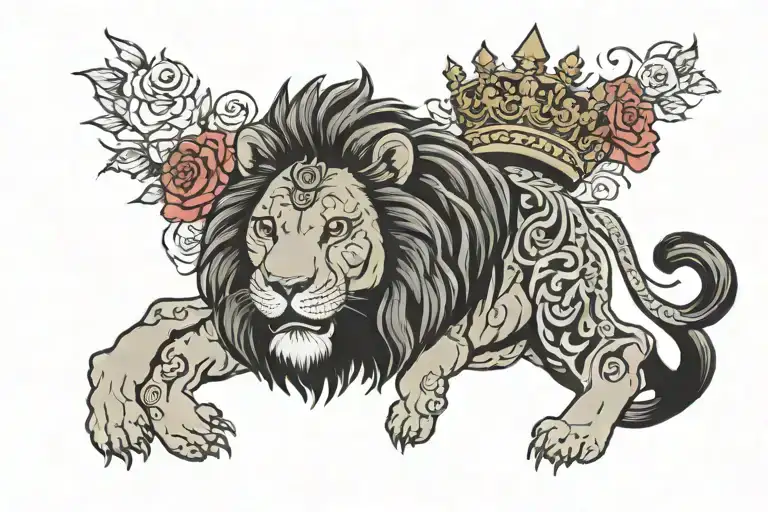 Lion With Crown And Rosess