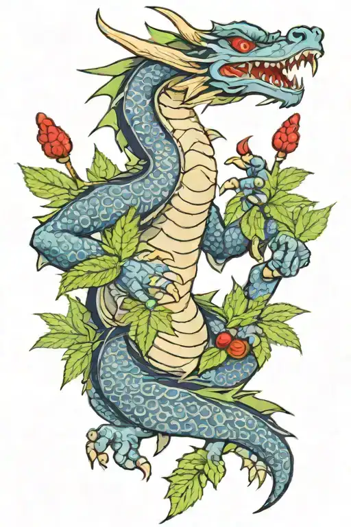 Dragon Holding Marijuana In Hand With Bloodshot Eyes