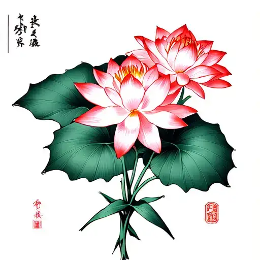 Red Spider Lily Type Japanese With Lotus Flowers