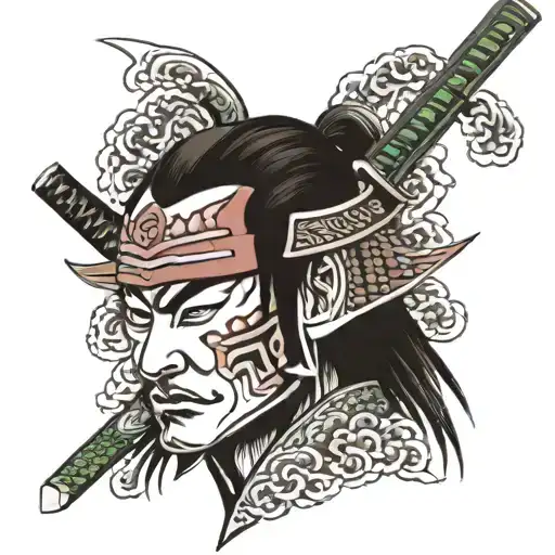 Samurai Head With Sword Going Through It