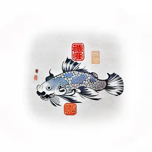 Chinese Spine Tattoo With Koi Fish Circling