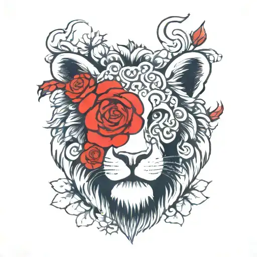Lion With Roses And Bats
