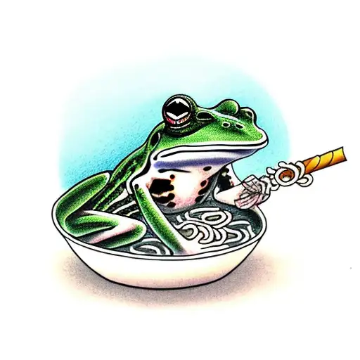 Frog Smoking A Joint Sitting In A Bowl Of Ramen