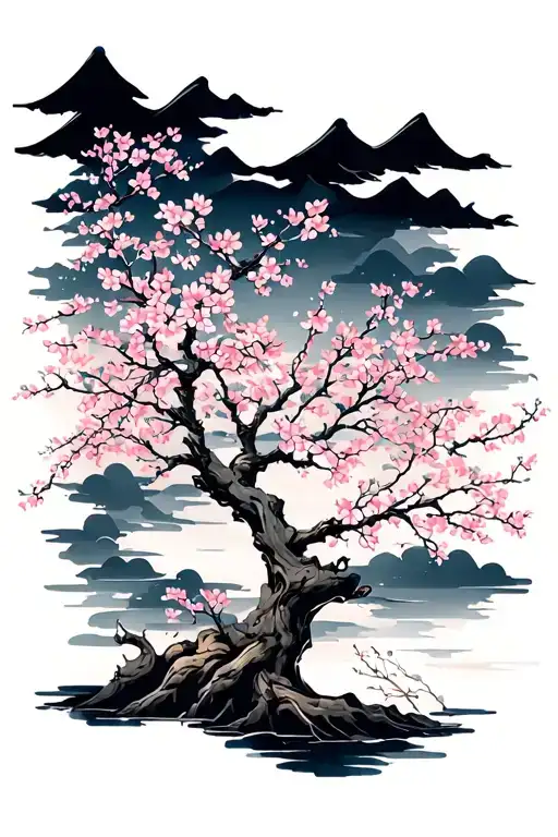 Japanese Cherry Blossom Tree And Pedals Flowing In The Wind