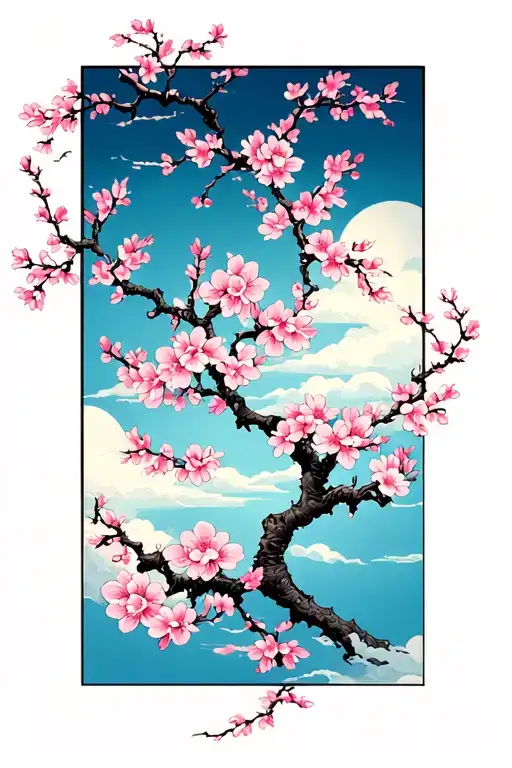 Japanese Cherry Blossom Tree And Pedals Flowing In The Wind