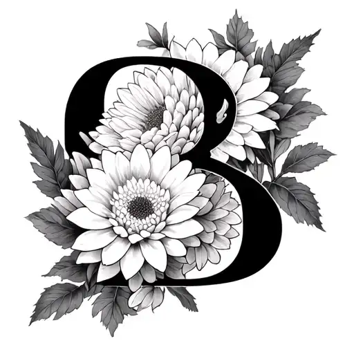 Black And White Japanese Chrysanthemums With Letter B Within