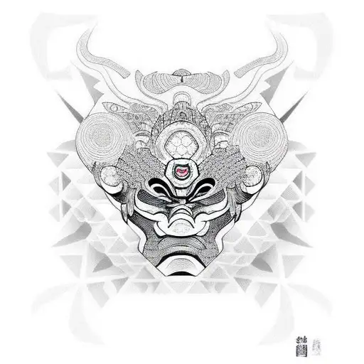 Japanesse Mask With Geometrical Patterns Black And Withe