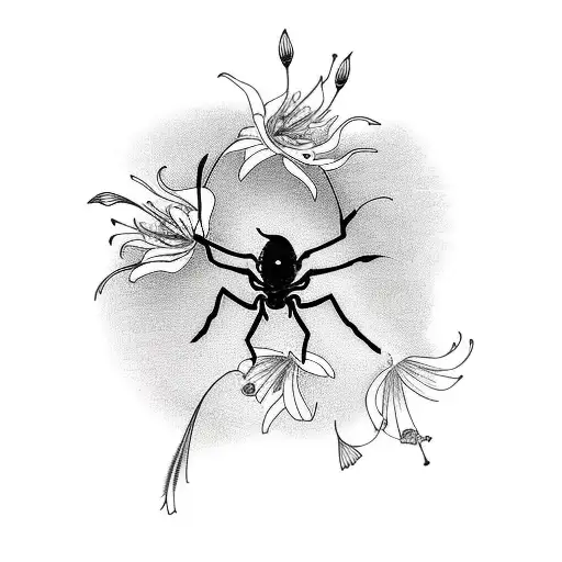 Lark Bird With Spider Lily