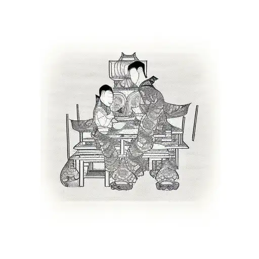 A Father And A Son At A Table