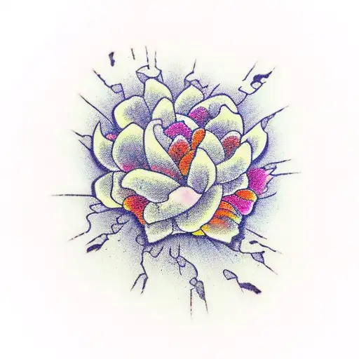 Blooming Flower Emerging From A Cracked Or Broken Surfac