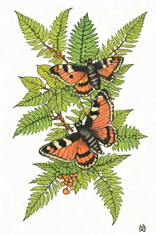 Tree Leaves With A Few Ferns And A Moth