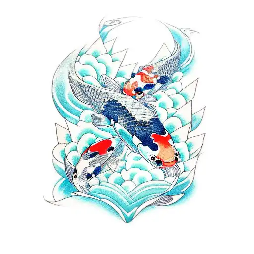 Koi Fish With Water Lillies And Water